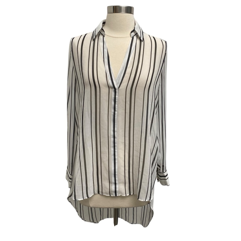 White House Black Market Striped Long Sleeve Sheer Blouse With Extended Tail